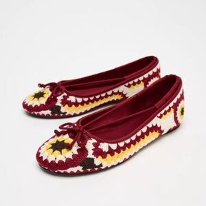 Zara Embroidered Crochet Ballet Flats Sz-8